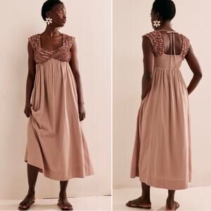 NEW Free People Babydoll Dress Feel‎ The Frill Cotton Tan Midi Dress Size S